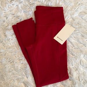 New! Red Lululemon 25” high rise Nulux tight.  Cute for workouts!!!  Sz. 8.